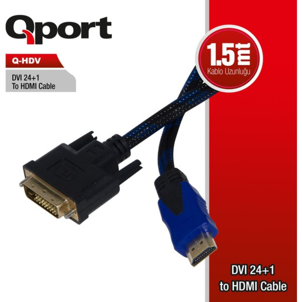 Qport Q-Hdv Dvı To Hdmı 24+1 Converter Çevirici Kablo 1,8 Mt Q-Hdv Bilgisayar Çevirici ve Adaptörü Fiyatı