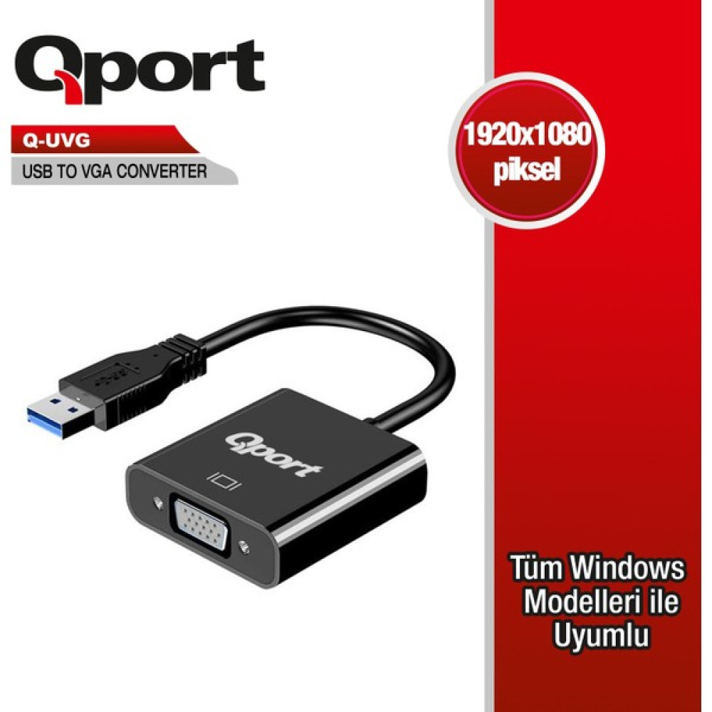 Qport Q-Uvg 16CM Usb-Vga Çevirici - Siyah Bilgisayar Çevirici ve Adaptörü Fiyatı