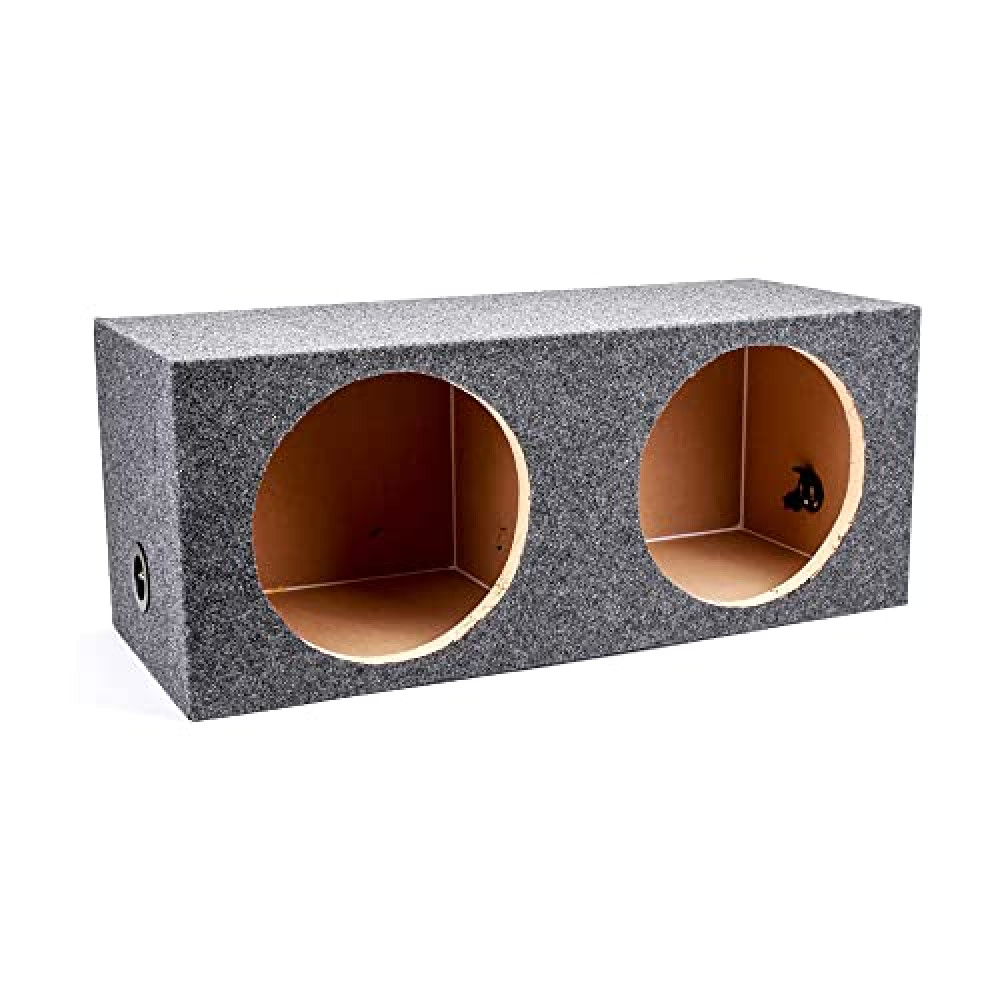 QPower 12 Inch Heavy Duty Dual Sealed Carpet Covered Car Audio Vehicle Subwoofer Enclosure Woofer Box with Spring Loaded Terminals, Charcoal Gray