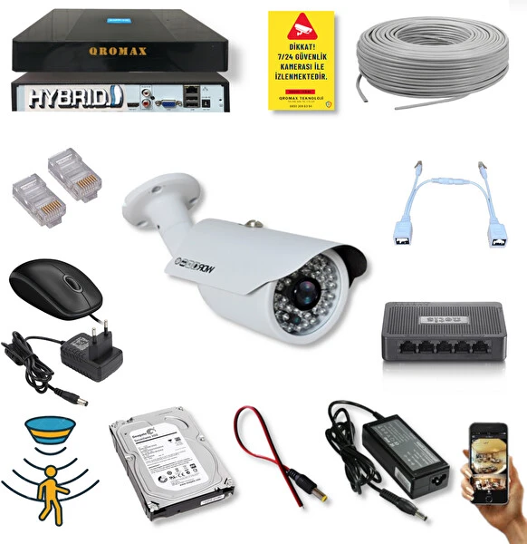 Qromax 1 Kameralı Set - 5 Mp 1940P Sensör 6 Megapiksel Sony Lens Metal Kasa Ip Güvenlik Kamerası Seti Ip-1 Güvenlik Kameraları Fiyatı