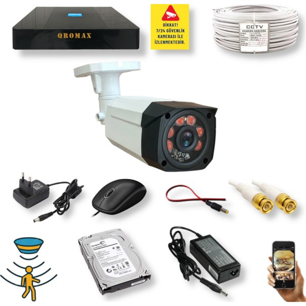 qromax 1 Kameralı Set - Hareket Algılayan 1080P Gece Görüşlü 5mp Sony Lens Güvenlik Kamerası Seti 7808 Güvenlik Sistemi Kayıt Cihazı Fiyatı