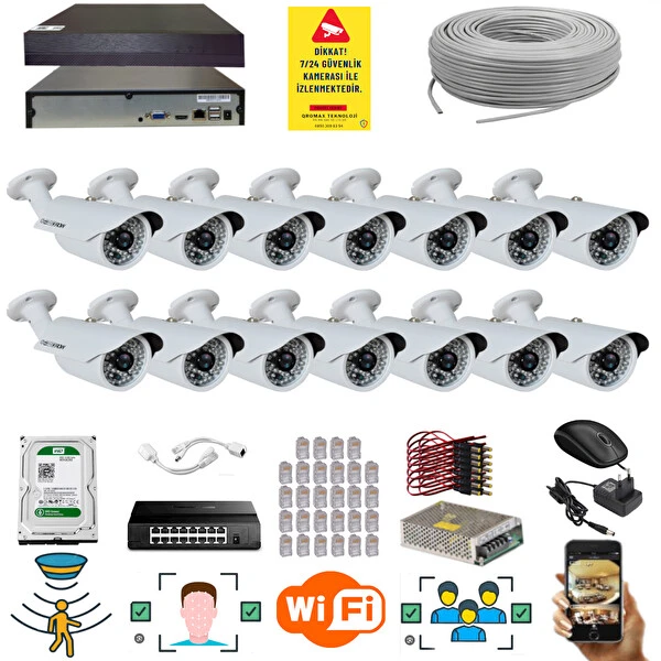 Qromax 14 Kameralı Set - 5 Mp 1940P Sensör 6 Megapiksel Sony Lens Metal Kasa Ip Güvenlik Kamerası Seti Ip-14 Güvenlik Kameraları Fiyatı