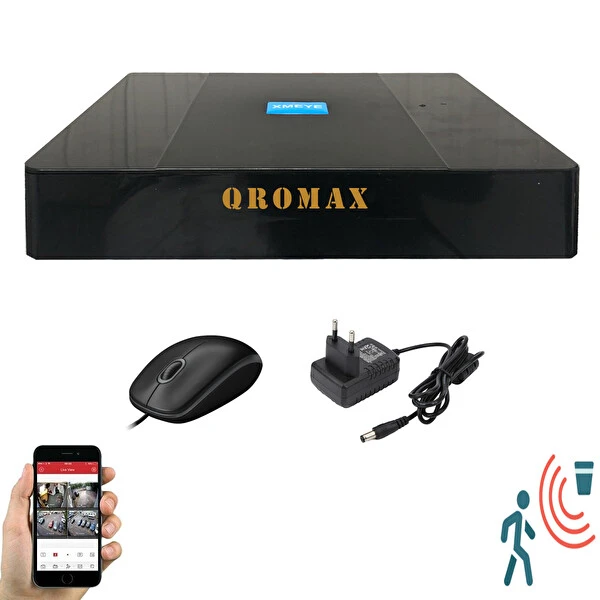 Qromax 4 Kanal DVR Kayıt Cihazı 1080P 5MP H265+ Kolay Cepten İzle Sabit IP İstemez Xmeye Qrdj900400 Güvenlik Kamerası Aksesuarları Fiyatı
