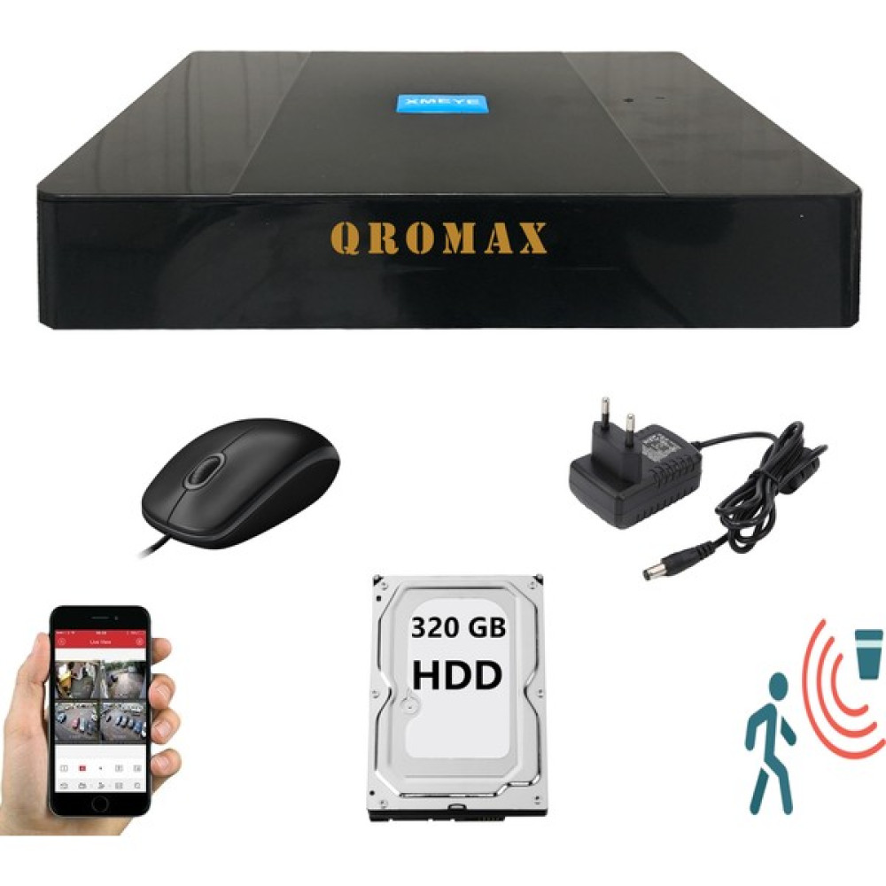 qromax 4 Kanal Dvr Kayıt Cihazı 320GB HDD 1080P 5mp H265+ Kolay Cepten Izle Sabit Ip Istemez Xmeye Güvenlik Sistemi Kayıt Cihazı Fiyatı