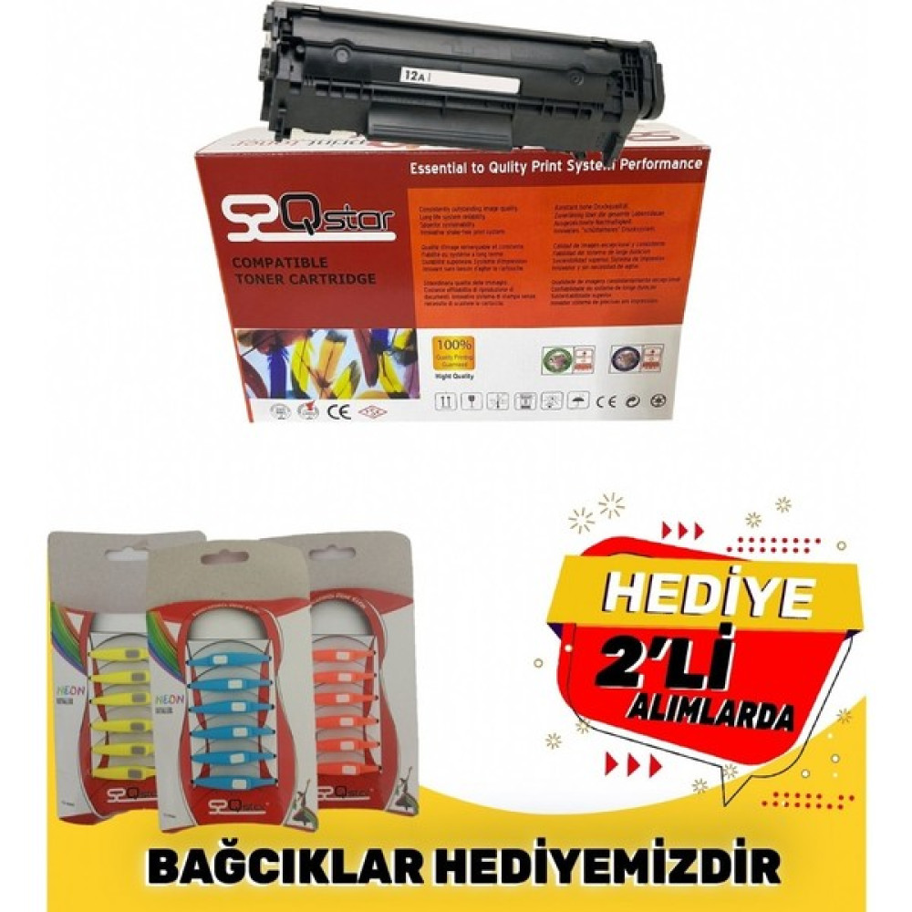 Qstar Hp 2612A Muadil Toner ( 12A ) Q2612A 1600 Sayfa Hp 1010 1012 1015 1018 1020 1022 3015 3020 3030 3052 3055 M1005 M1319 Canon Lbp2900 Lbp3000 Tonerler Fiyatı