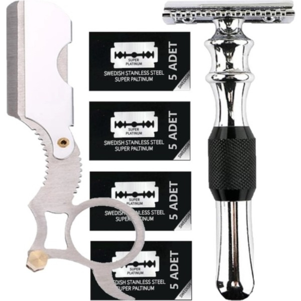 Qualis Shave Q6 Full Metal Manuel Tıraş Makinesi + U4 Full Metal Ustura + 20'li Platinum Yaprak Jilet Tıraş Makineleri Fiyatı