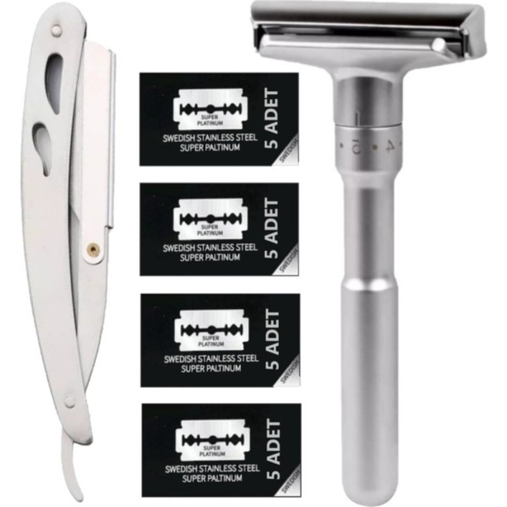 Qualis Shave Q7 Full Metal Manuel Tıraş Makinesi + U3 Full Metal Ustura + 20'li Platinum Yaprak Jilet Tıraş Makineleri Fiyatı