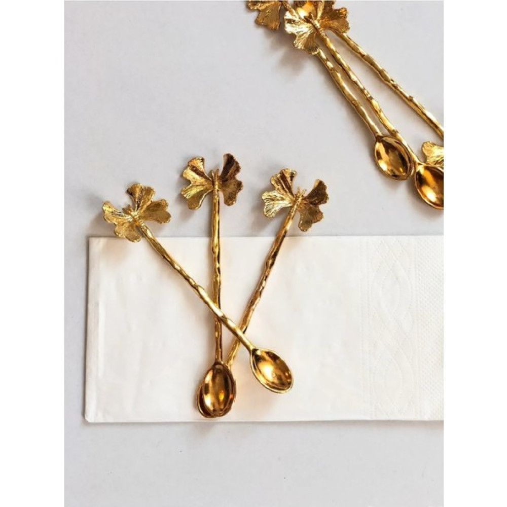 Quality Address Gold Kaplama Kelebek Figür Mineli 6'lı Çay Kaşığı Çatal / Kaşık / Bıçak Takımları Fiyatı