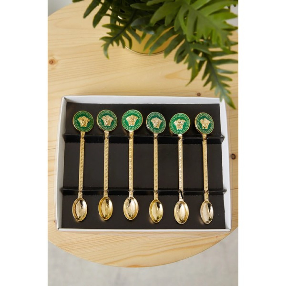 Quality Address Gold Kaplama Medusa Model 6'lı Çay & Kahve Kaşığı (Yeşil) - Yeşil Çatal / Kaşık / Bıçak Takımları Fiyatı