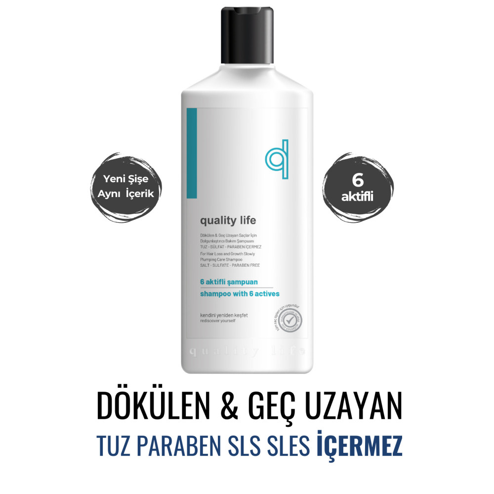 Quality Life Ql 6 Aktifli Saç Dökülmesine Karşı Şampuan Hızlı Saç Uzatan Sülfatsız Şampuan ve Saç Kremi Fiyatı