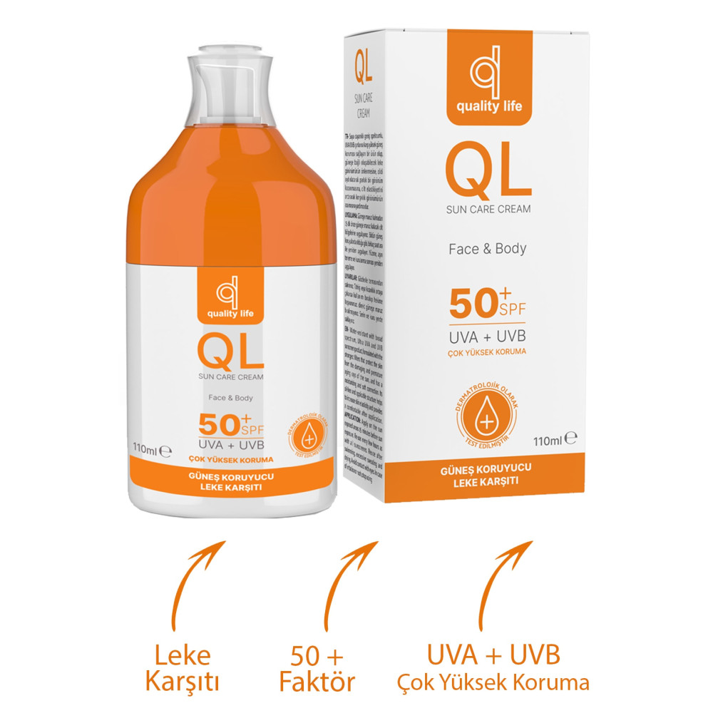Quality Life Ql Yüz Güneş Kremi 50 Spf Faktör Leke Karşıtı 110 ml Su Bazlı Kuru - Yağlı - Karma Ciltler Için Güneş Kremleri ve Losyonları Fiyatı