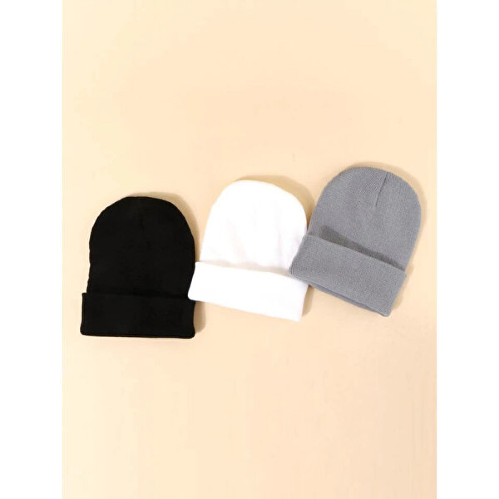 Quatex Siyah Beyaz Gri Üçlü Set Unisex Katlamalı Triko Düz Bere Kadın Beresi Fiyatı