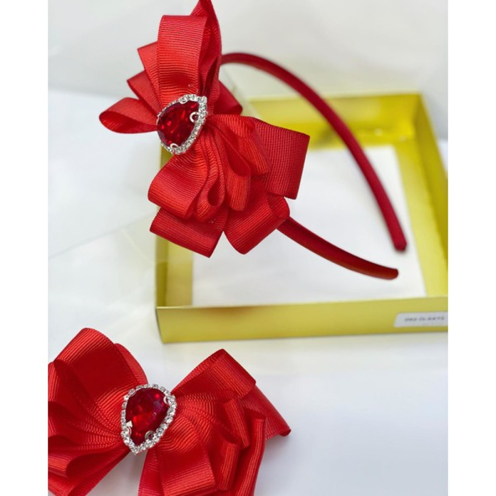 Queen Accessories Kırmızı 2'li Kristal Taşlı Anne Kız Çocuk Bebek Kombin Saten Taç Toka Seti Toka, Taç & Saç Bandı Fiyatı