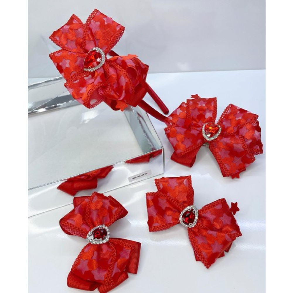 Queen Accessories Kırmızı 4'lü Kristal Taşlı Yıldız Desenli Anne Kız Bebek Kombin Taç Toka Seti Toka, Taç & Saç Bandı Fiyatı