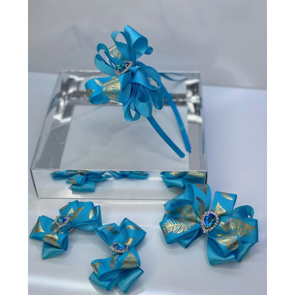 Queen Accessories Mavi 4'lü Kristal Taşlı Yaprak Desenli Anne Kız Bebek Kombin Taç Toka Seti Toka, Taç & Saç Bandı Fiyatı