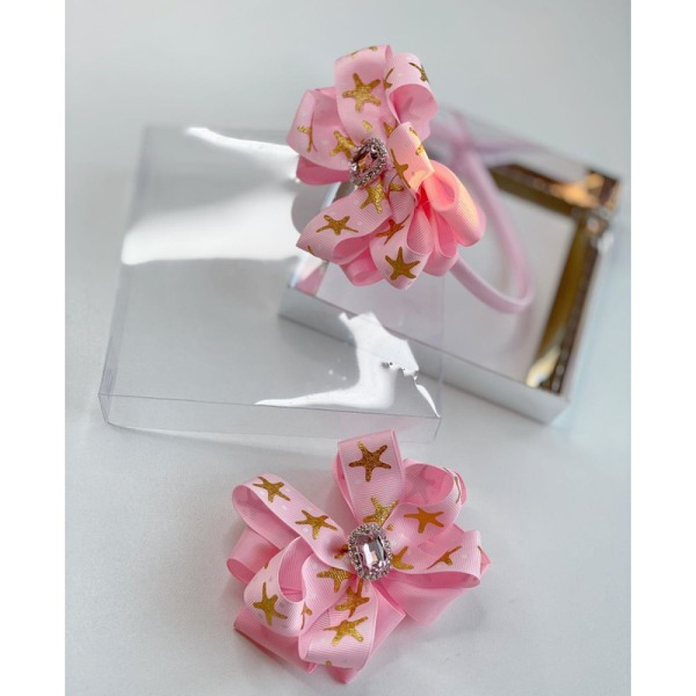 Queen Accessories Pembe 2'li Kristal Taşlı Anne Kız Çocuk Bebek Kombin Yıldız Desenli Taç Toka Seti Toka, Taç & Saç Bandı Fiyatı