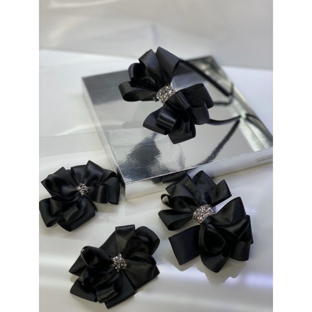 Queen Accessories Siyah 4'lü Taş Şerit Saten Anne Kız Bebek Kombin Taç Toka Seti Toka, Taç & Saç Bandı Fiyatı