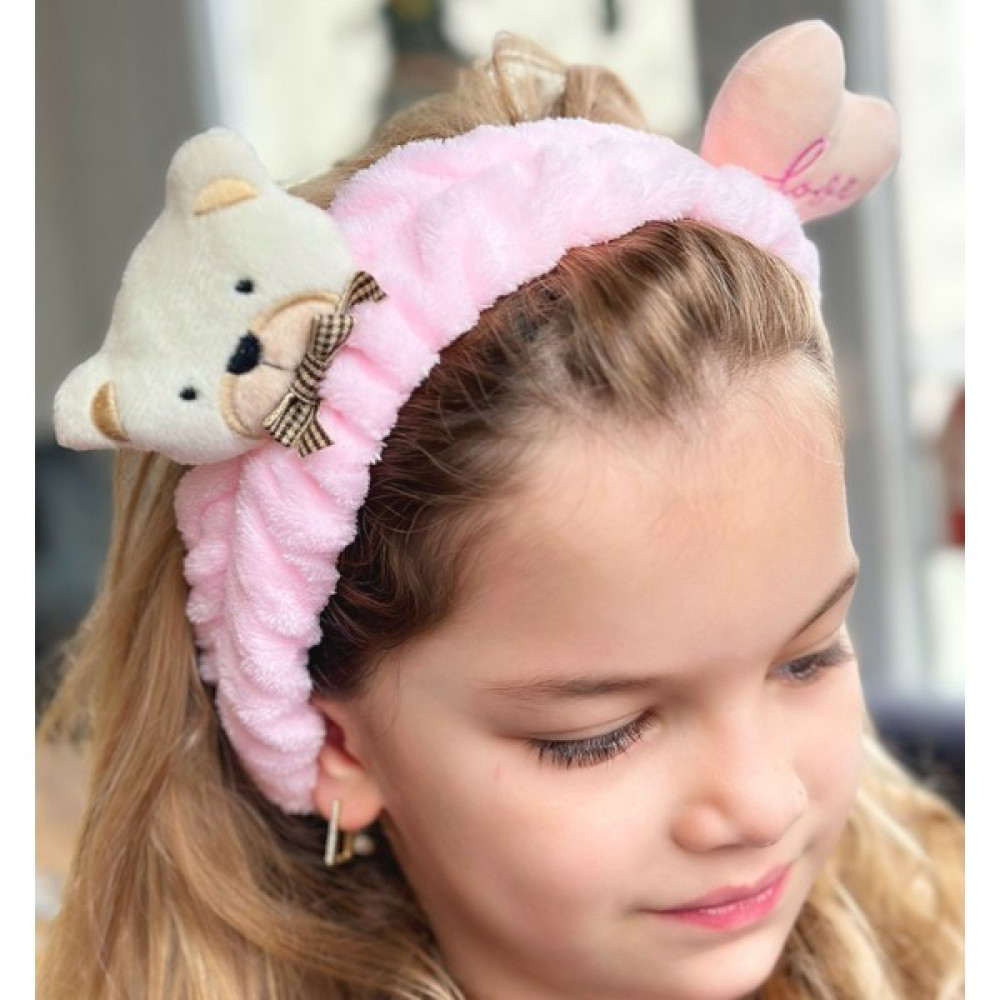 Queen Aksesuar Moda Peluş Oyuncak Ayı Kalp 3D Bebek Çocuk Kadın Makyaj Bandana Saç Bantı Lastikli Lila Pembe Bebek Saç Bandı Fiyatı