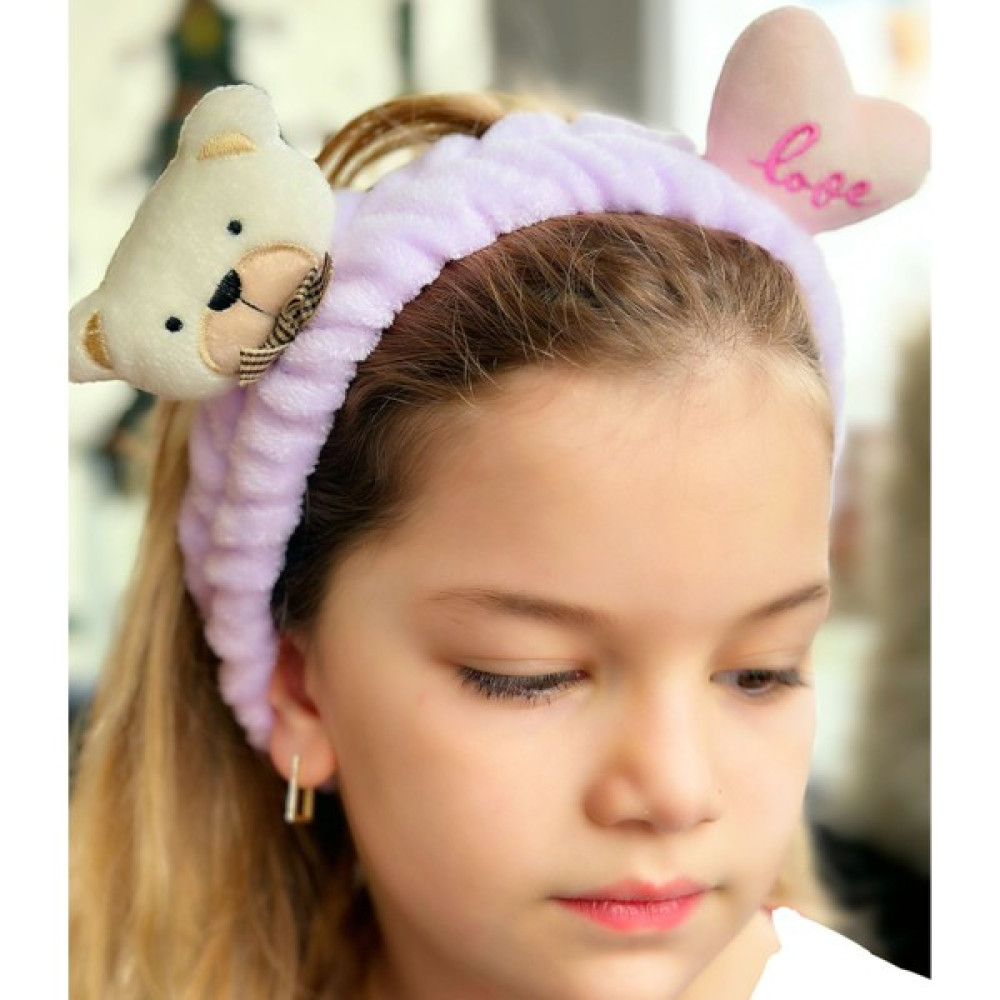 Queen Aksesuar Moda Peluş Oyuncak Ayı Kalp 3D Oyuncaklı Bebek Çocuk Kadın Makyaj Bandana Saç Bantı Lastikli Lila Bebek Saç Bandı Fiyatı