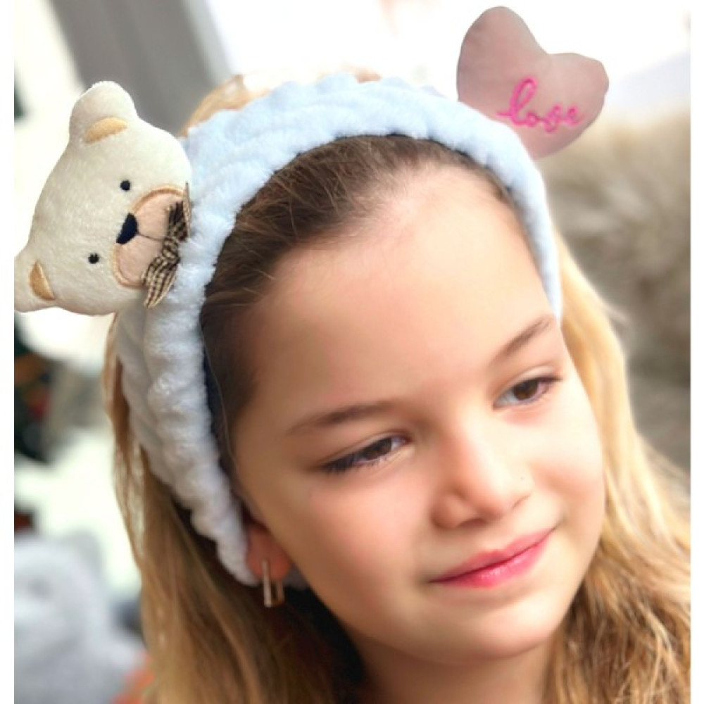 Queen Aksesuar Moda Peluş Oyuncak Ayı Kalp 3D Oyuncaklı Bebek Çocuk Kadın Makyaj Bandana Saç Bantı Lastikli Mavi Bebek Saç Bandı Fiyatı