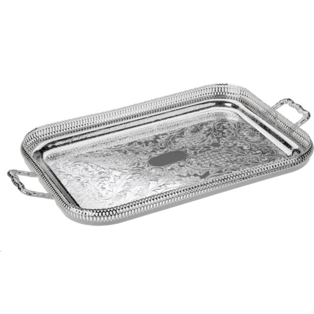 Queen Anne Ingiliz Gümüşü Kulplu Dikdötgen Tepsi 51.5 x 29 cm Servis Tepsisi Fiyatı