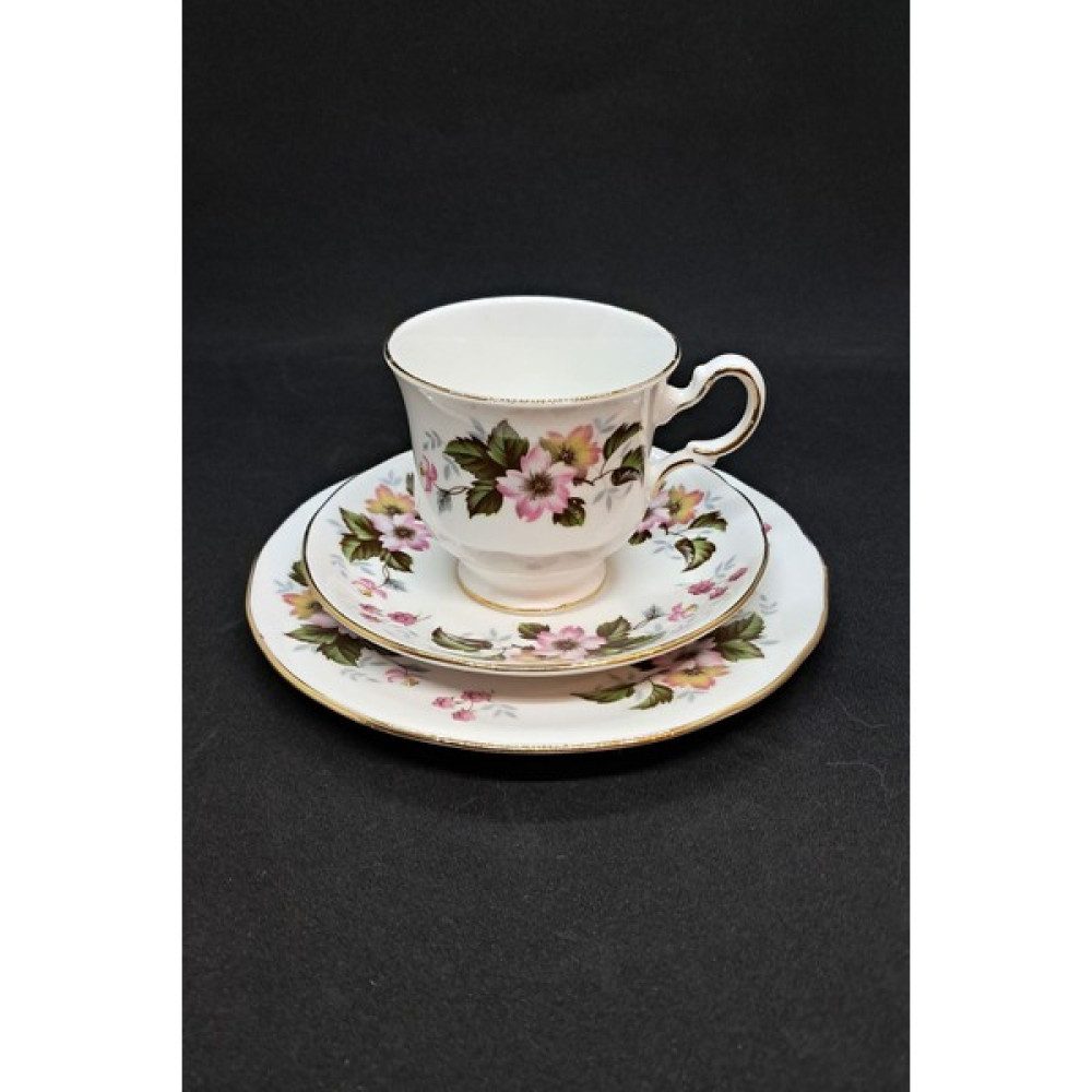 Queen Anne Yeşil Pembe Floral Vintage Çay Fincanı 3 Parça - 200 ml Fincan / Bardak / Kahve Takımı Fiyatı