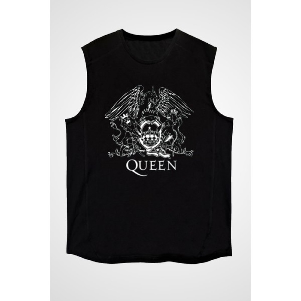 Queen Baskılı Unisex Siyah Kolsuz Tişört Bayan T-shirt Fiyatı