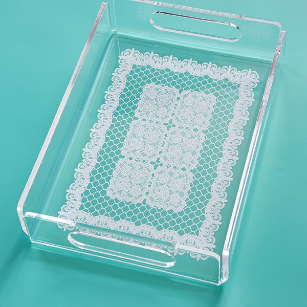 Queen Bee İstanbul Dantel Desenli Pleksi Tepsi 25CM x 17CM Servis Tepsisi Fiyatı