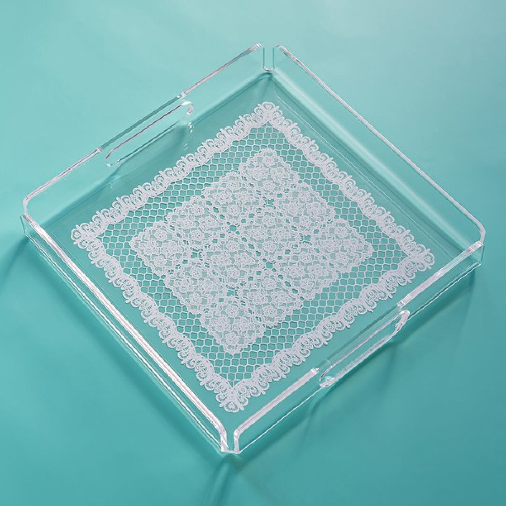 Queen Bee İstanbul Dantel Desenli Pleksi Tepsi 33CM x 33CM Servis Tepsisi Fiyatı