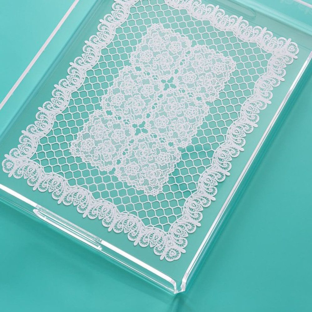 Queen Bee İstanbul Dantel Desenli Pleksi Tepsi 36CM x 26CM Servis Tepsisi Fiyatı