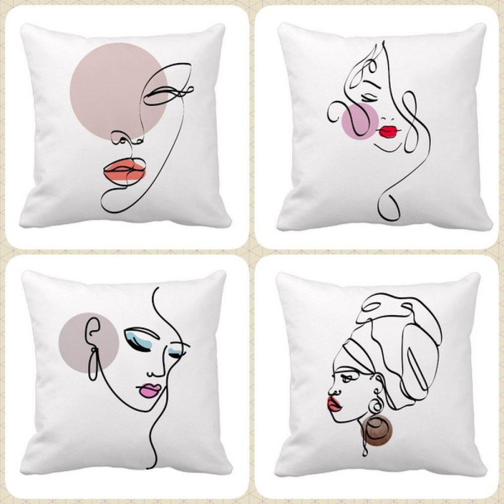 Queen Home Dekoratif Özel Tasarım Bohem Kadın Silüet Make Up 4 Lü Kombin Set Kırlent Kılıfı - 43 x 43 cm - Renkli Kırlent / Mobilya Yastığı Fiyatı