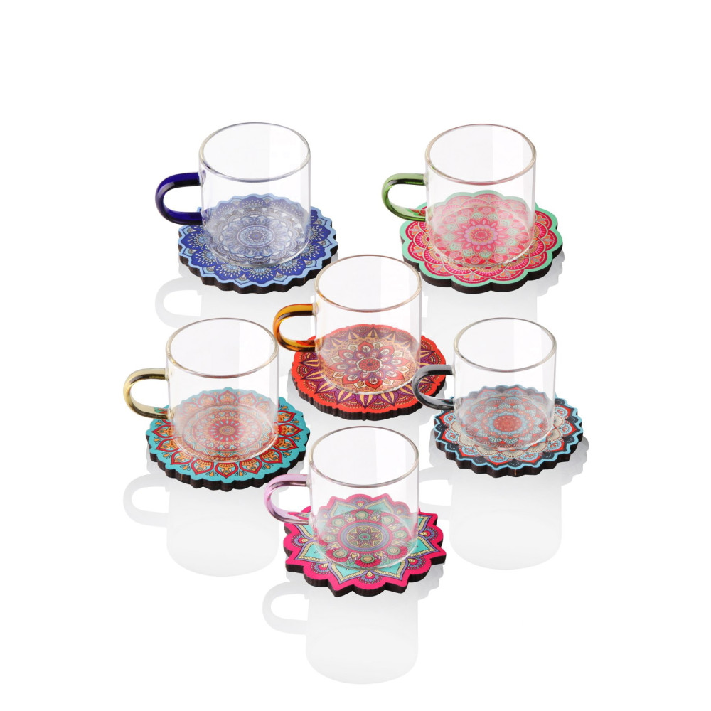 Queen’s Kitchen 6 Adet Ateşe Dayanıklı Cam Fincan Ve 6 Adet Çini Desenli Bardaklık Fincan / Bardak / Kahve Takımı Fiyatı
