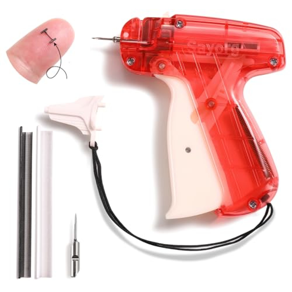 Quick clothing fixator, micro needle clothing sewing gun, mini clothing embroidery gun quick sewing tool, including 1 needle, 1000 white and 1000 black 4.5mm fasteners（Red) Sewing Machine Fiyatı