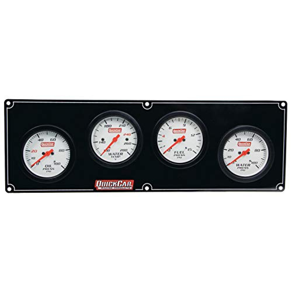 QuickCar Racing Products Gauge Panel Assembly, Extreme, Oil Pressure/Water Temperature/Fuel Pressure/Water Pressure, White Face, Kit