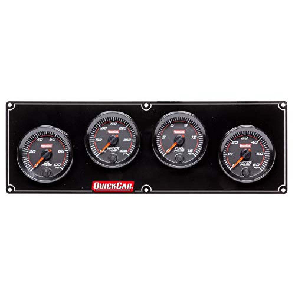 QuickCar Racing Products Gauge Panel Assembly, Redline, Oil Pressure/Water Temperature/Fuel Pressure/Water Pressure, Black Face, Kit