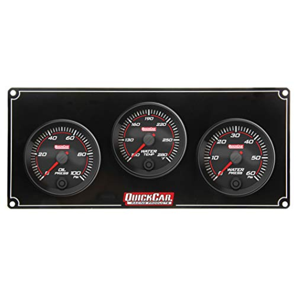 QuickCar Racing Products Gauge Panel Assembly, Redline, Oil Pressure/Water Temperature/Water Pressure, Black Face, Kit