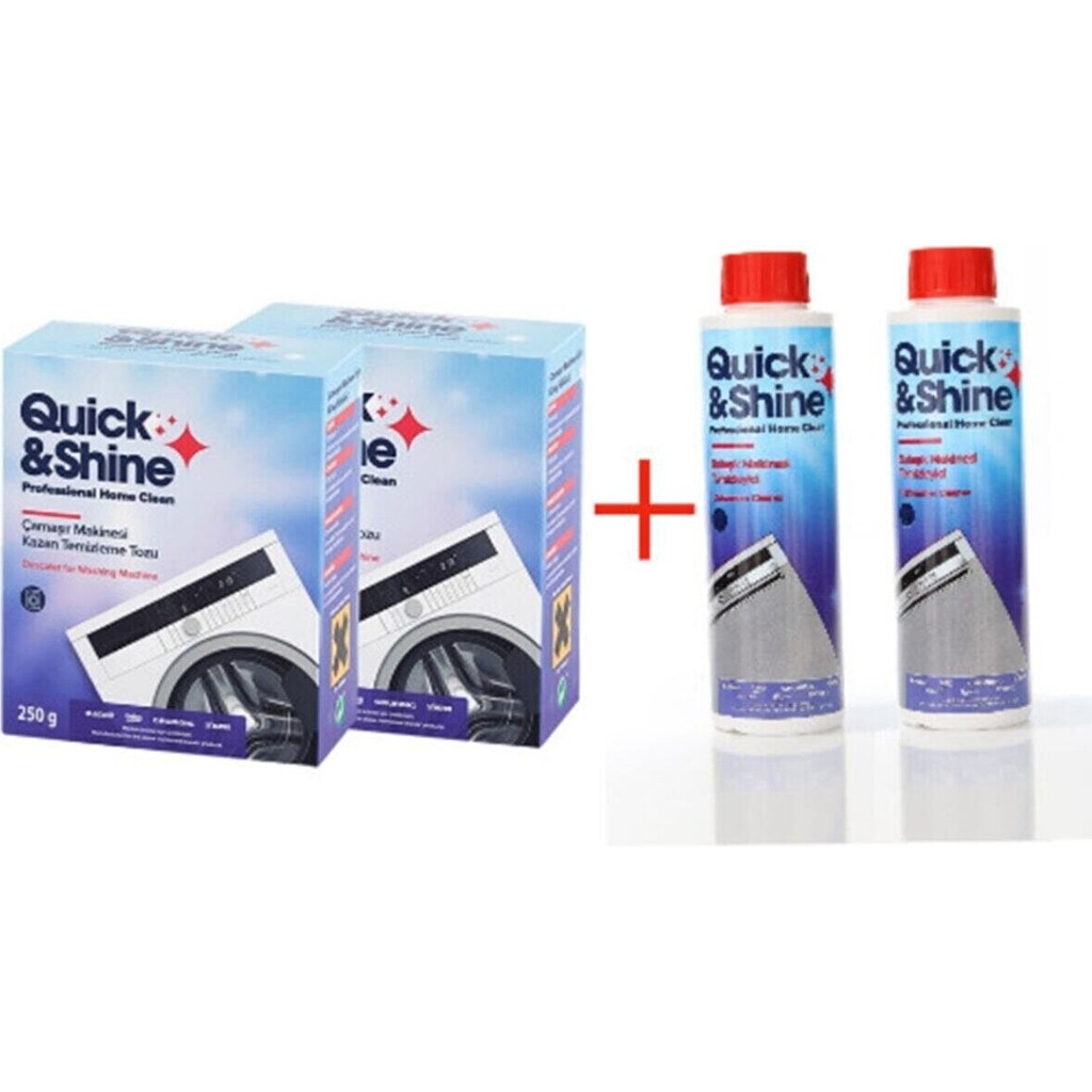 Quick&Shine 2+2 4lü Set 2 Çamaşır Makinesi Kazan Temizleme Toz - 2 Bulaşık Makinesi Sıvı Temizleyici - 1,45 kg Çamaşır Makineleri Fiyatı