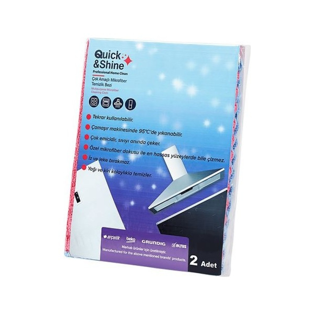 Quick&Shine Çok Amaçlı Mikrofiber Temizlik Bezi 2'li Mavi Temizlik Malzemeleri Fiyatı
