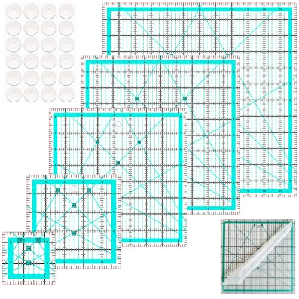 Quilting Rulers(2.5"X2.5", 5"X5", 8.5"X8.5", 10"X10",12"X12"),5 Square Ruler Quilting Templates,Quilting Ruler Acrylic Rulers