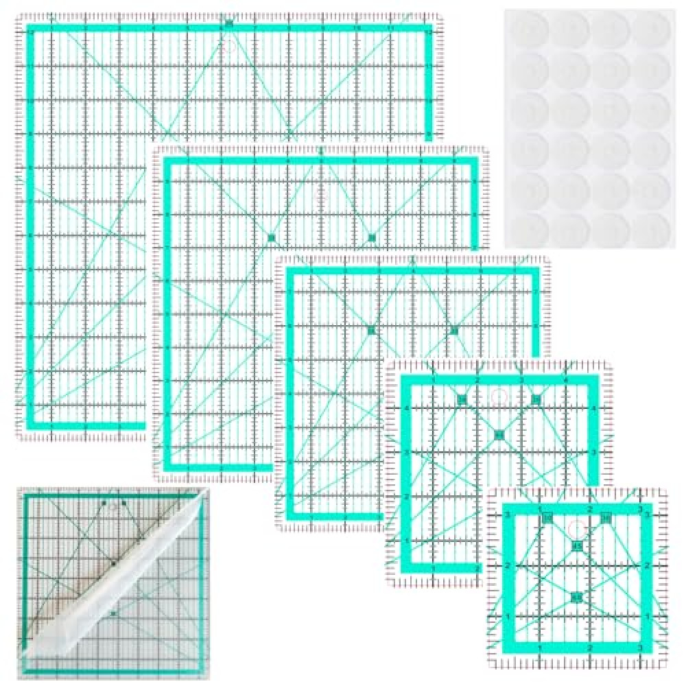 Quilting Rulers,5 Square Quilting Ruler Quilting Templates(3.5",5", 8",10",12.5"),Quilting Rulers Acrylic Rulers Fabric Cutting Ruler with Non-Slip Rings for Quilting and Sewing