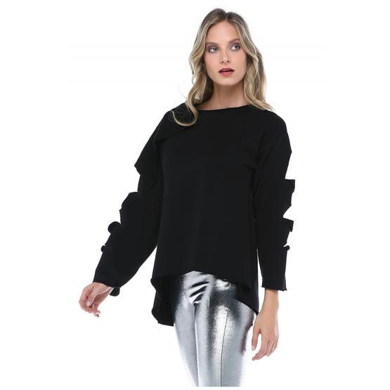 Quincey BD2431 Siyah Asimetrik Kadın Sweatshirt Bayan Sweatshirt Fiyatı