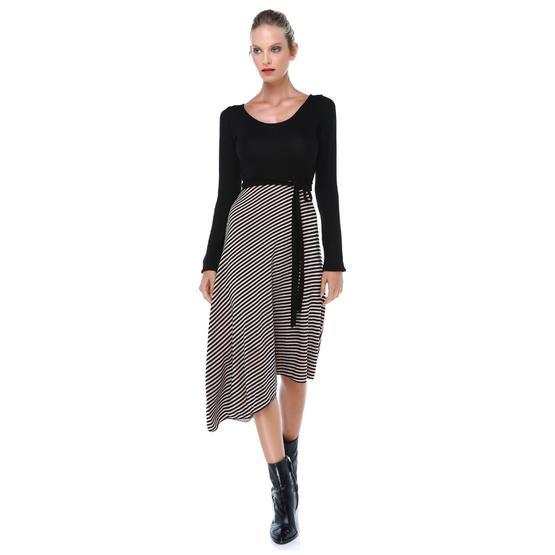 Quincey EB2636 Lacivert Bej Verev Etekli Elbise