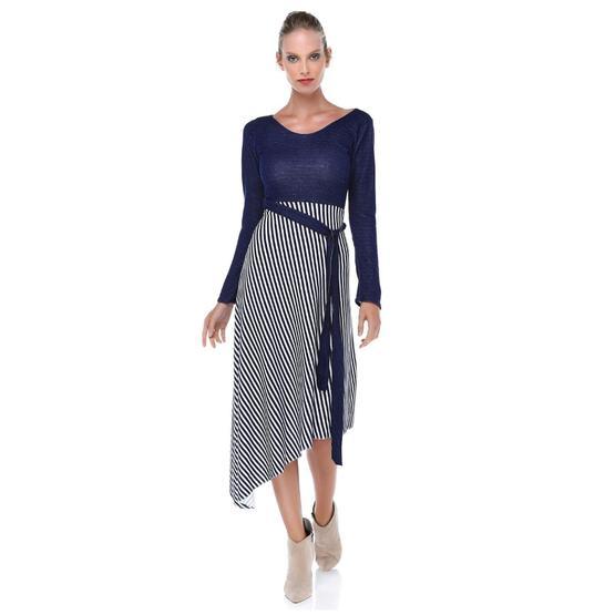 Quincey EB2636 Lacivert Bej Verev Etekli Elbise