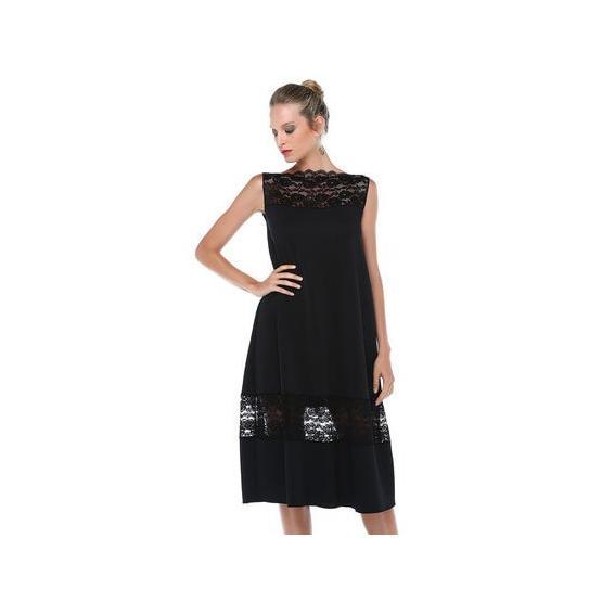 Quincey EB2644 Siyah Dantel Detaylı Scuba Elbise Elbise Fiyatı