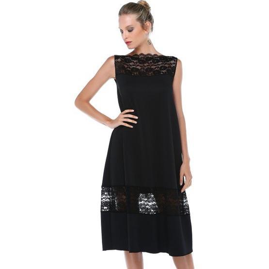 Quincey EB2644 Siyah Dantel Detaylı Scuba Elbise