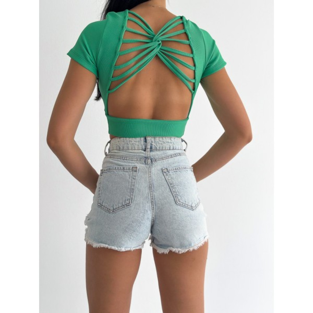 Qukla Kadın Sırt Dekolteli Kısa Kol Kare Yaka Kaşkorse Fitilli Crop Bluz Bluz Fiyatı