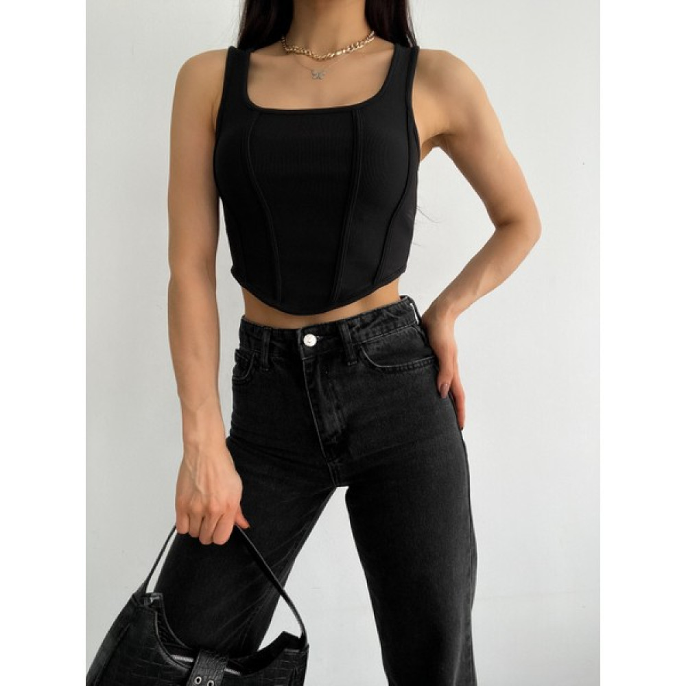 Qukla Ottoman Kumaş Biyeli Sıfır Kol Askılı Kare Yaka Crop Top Bluz Bluz Fiyatı