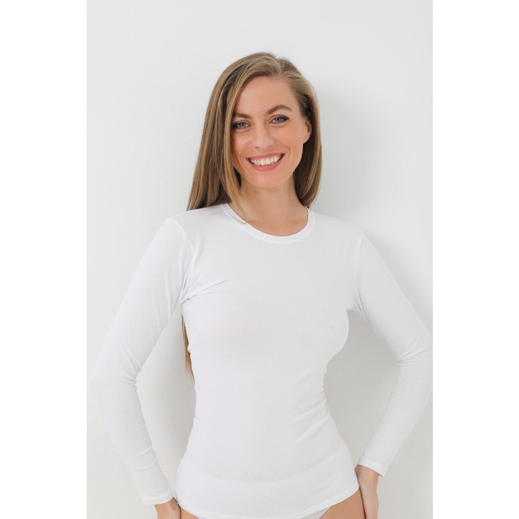 Qumash Kadın Bambu Tişört Uzun Kollu Badi Beyaz - L Giyim & İç Giyim Fiyatı