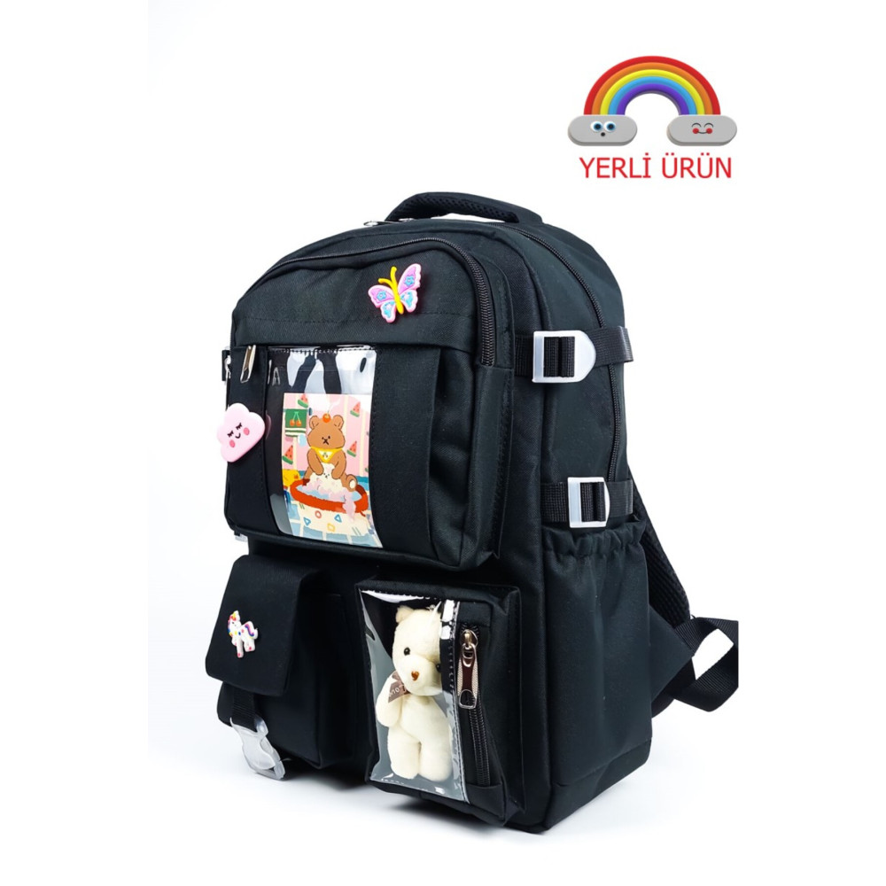 QUOVO Black Lejon Company Kawaii Kore Tarzı Full Aksesuarlı Ortopedik Günlük Yeni Okul Sırt Çantası Okul Çantası Fiyatı