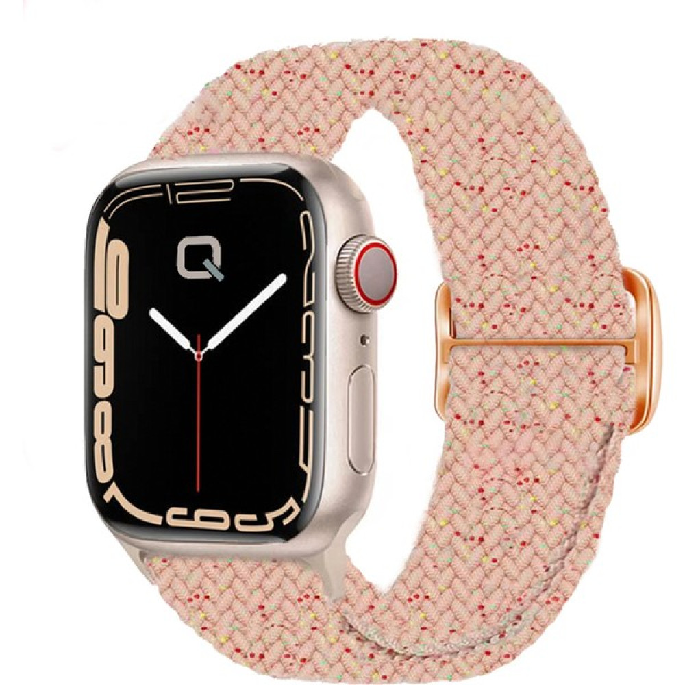 Quse Apple Watch Seri 9 8 7 6 5 3 SE 41mm-40mm-38mm Uyumlu Ayarlanabilir Tokalı Örgü Kordon Starlight Powder - Pearl Pink Giyilebilir Teknoloji Aksesuarları Fiyatı